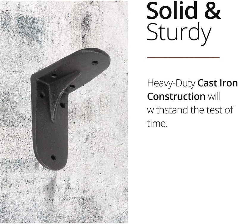 NACH Decorative Shelf Brackets, 2 Pack of 4.3 x 2 x 3.5 inch, Black Cast Iron Shelving Brackets - Metal Shelf Supports- Decorative L Brackets - Image 4